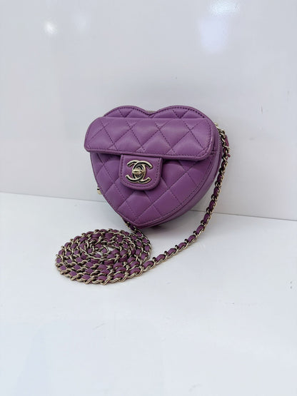 PURPLE LAMBSKIN CC IN LOVE  MINI HEART BAG