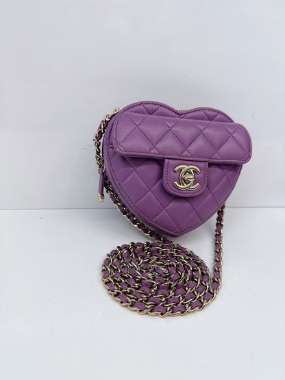 PURPLE LAMBSKIN CC IN LOVE  MINI HEART BAG