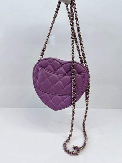 PURPLE LAMBSKIN CC IN LOVE  MINI HEART BAG