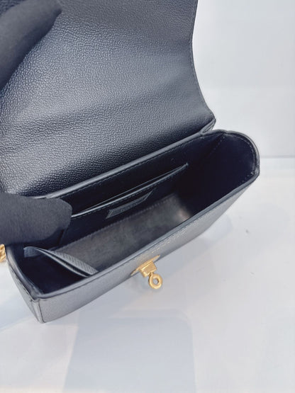 BLACK CALFSKIN LEATHER BAROQUE PRINT SMALL ICON SHOULDER TRIBUTE BAG