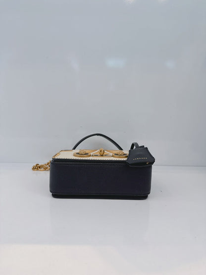 BLACK CALFSKIN LEATHER BAROQUE PRINT SMALL ICON SHOULDER TRIBUTE BAG