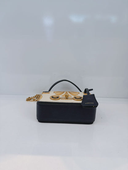 BLACK CALFSKIN LEATHER BAROQUE PRINT SMALL ICON SHOULDER TRIBUTE BAG