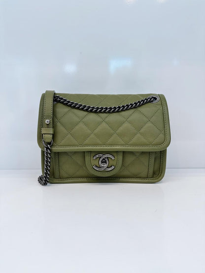 OLIVE GREEN MINI FRENCH RIVIERA FLAP BAG