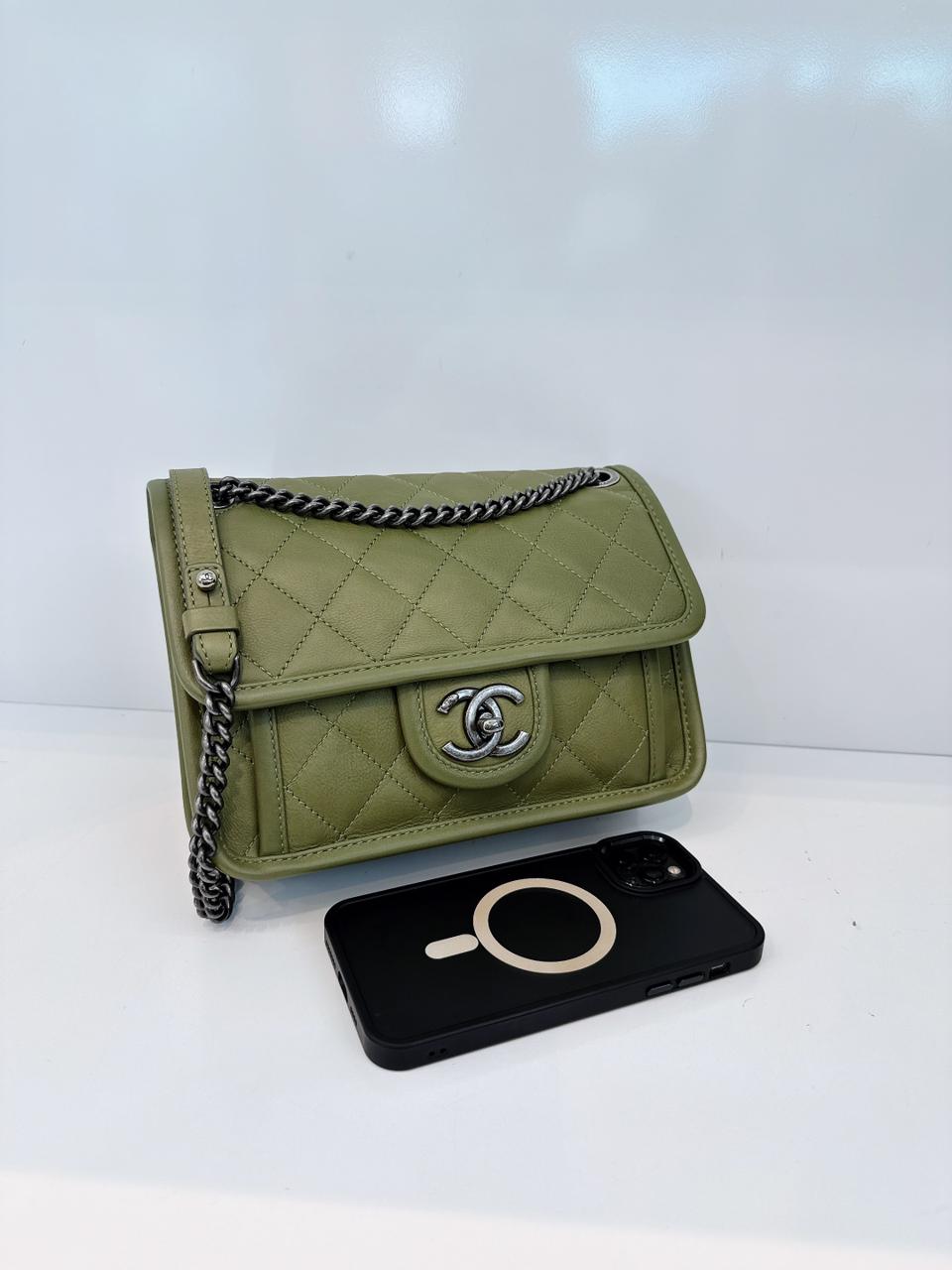 OLIVE GREEN MINI FRENCH RIVIERA FLAP BAG