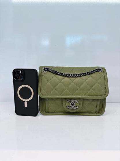 OLIVE GREEN MINI FRENCH RIVIERA FLAP BAG