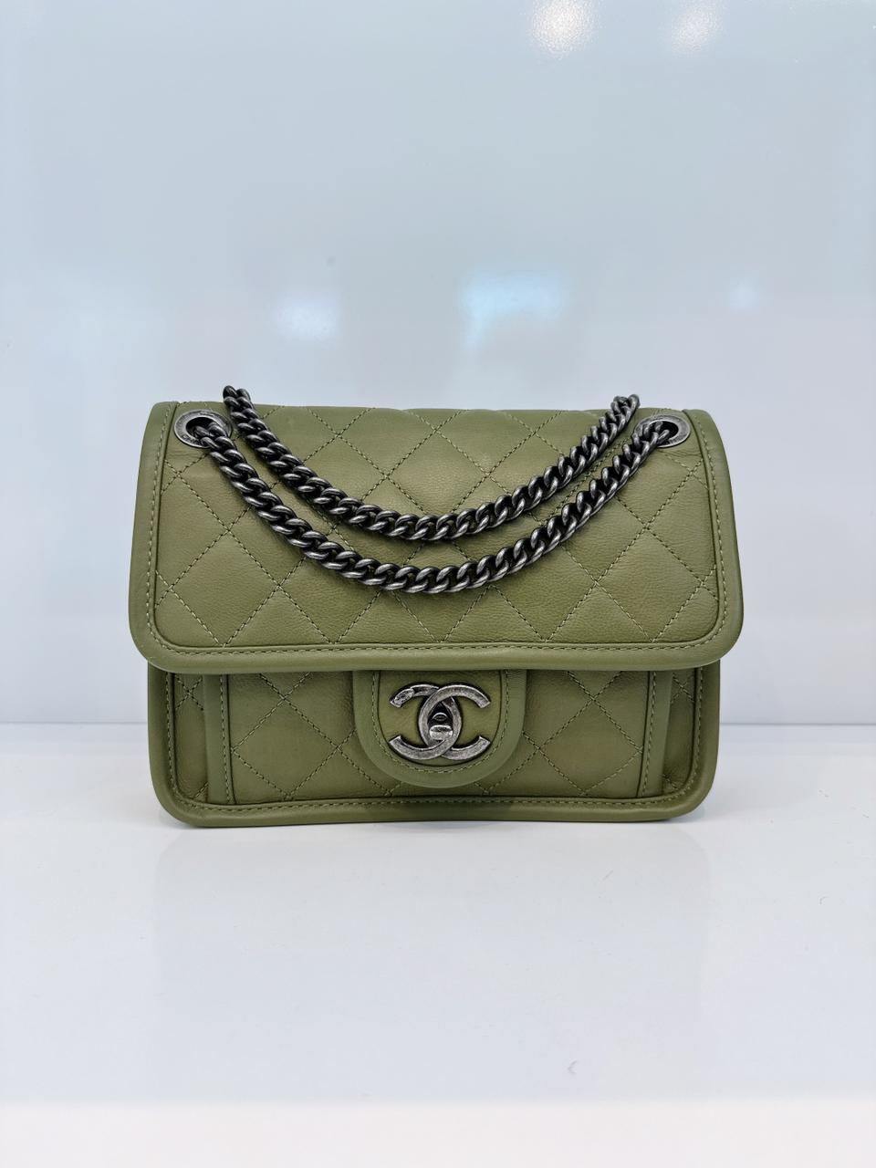 OLIVE GREEN MINI FRENCH RIVIERA FLAP BAG