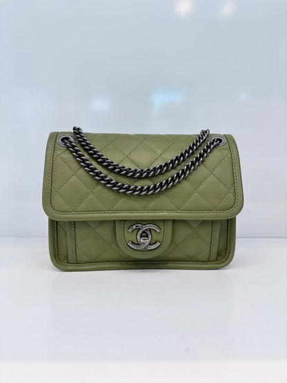 OLIVE GREEN MINI FRENCH RIVIERA FLAP BAG