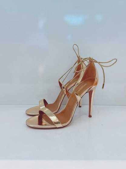 GOLD LEATHER LINDA ANLE STRAP SANDALS 38.5
