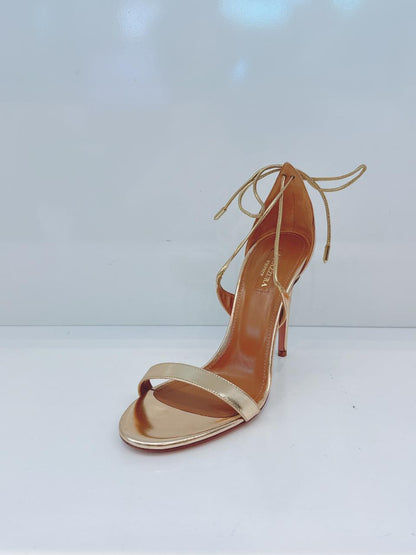 GOLD LEATHER LINDA ANLE STRAP SANDALS 38.5