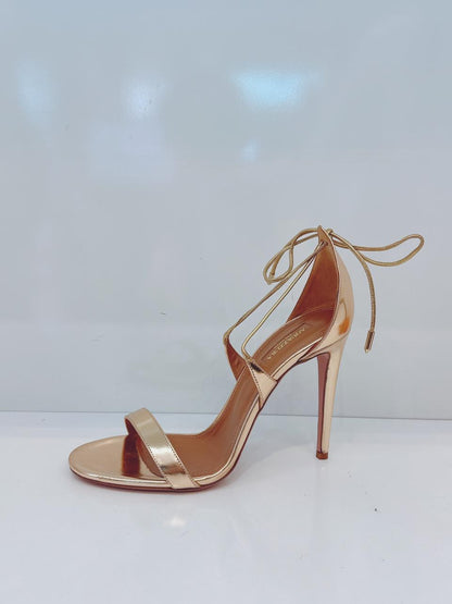 GOLD LEATHER LINDA ANLE STRAP SANDALS 38.5