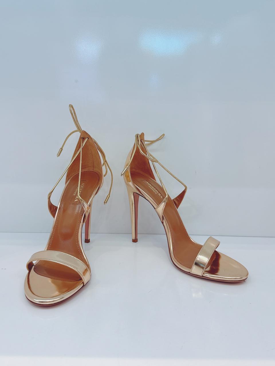 GOLD LEATHER LINDA ANLE STRAP SANDALS 38.5