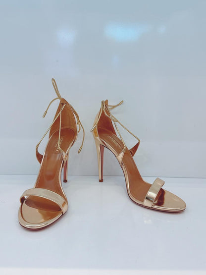 GOLD LEATHER LINDA ANLE STRAP SANDALS 38.5