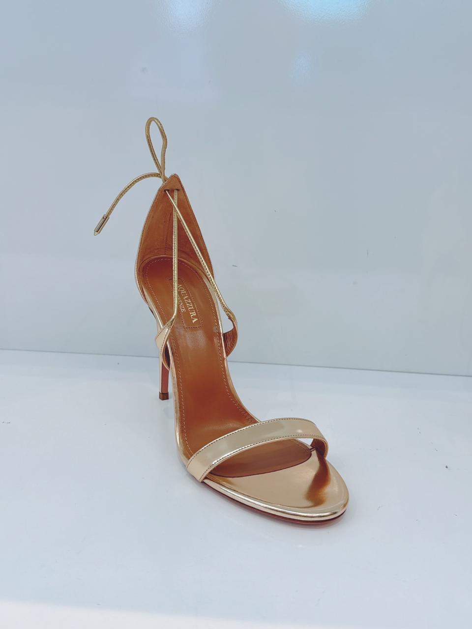 GOLD LEATHER LINDA ANLE STRAP SANDALS 38.5