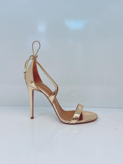 GOLD LEATHER LINDA ANLE STRAP SANDALS 38.5