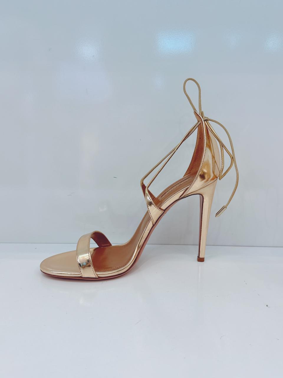 GOLD LEATHER LINDA ANLE STRAP SANDALS 38.5