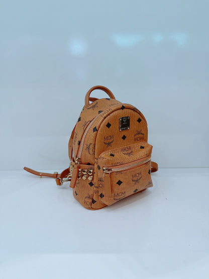 BROWN LEATHER MINI STARK SIDE STUDS BACKPACK