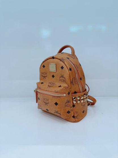 BROWN LEATHER MINI STARK SIDE STUDS BACKPACK