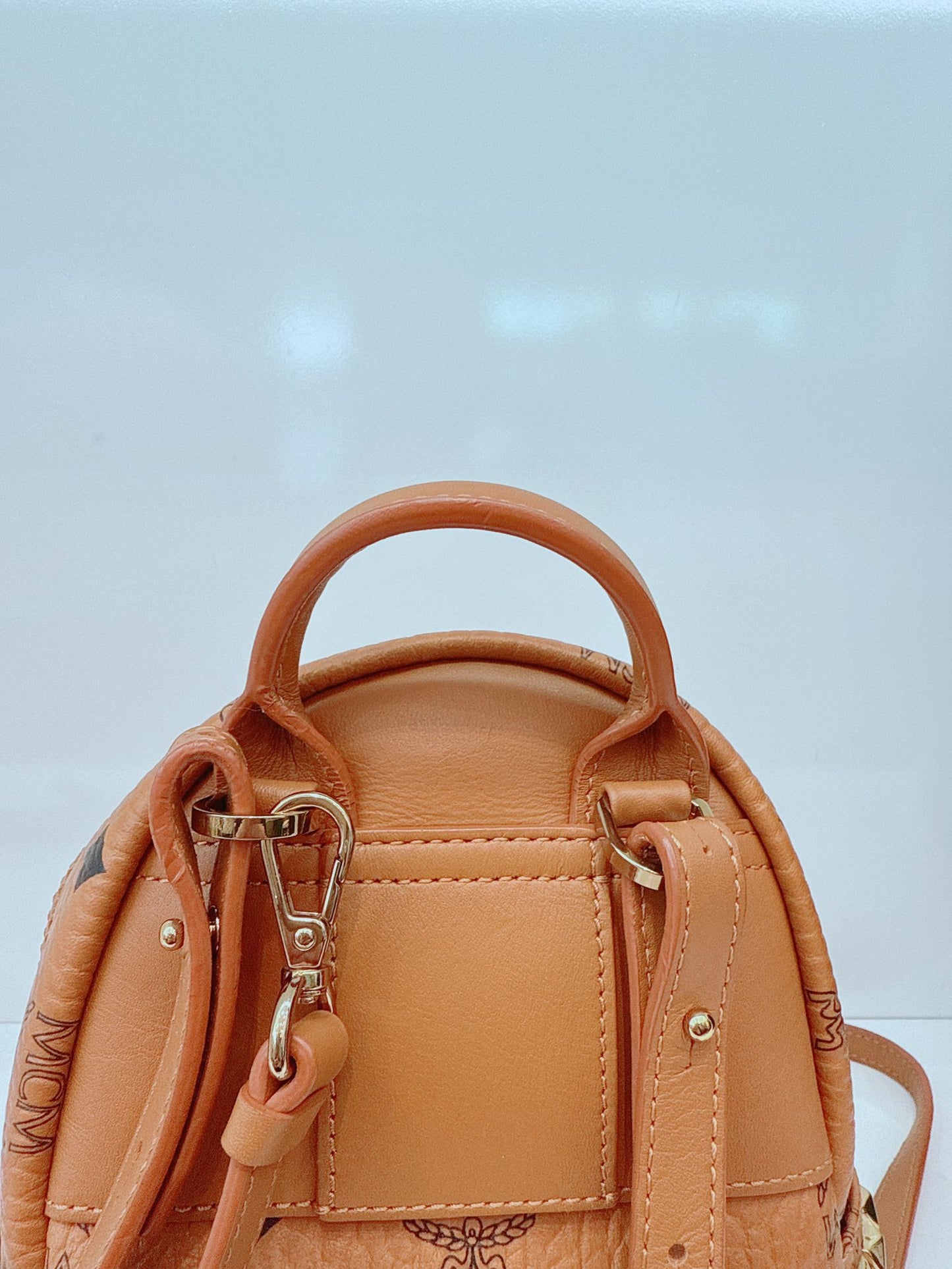 BROWN LEATHER MINI STARK SIDE STUDS BACKPACK