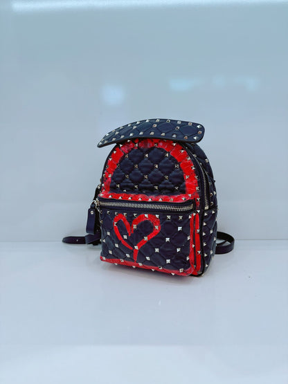NAVY ROCKSTUD SPIKE IT HEART MINI LEATHER BACKPACK