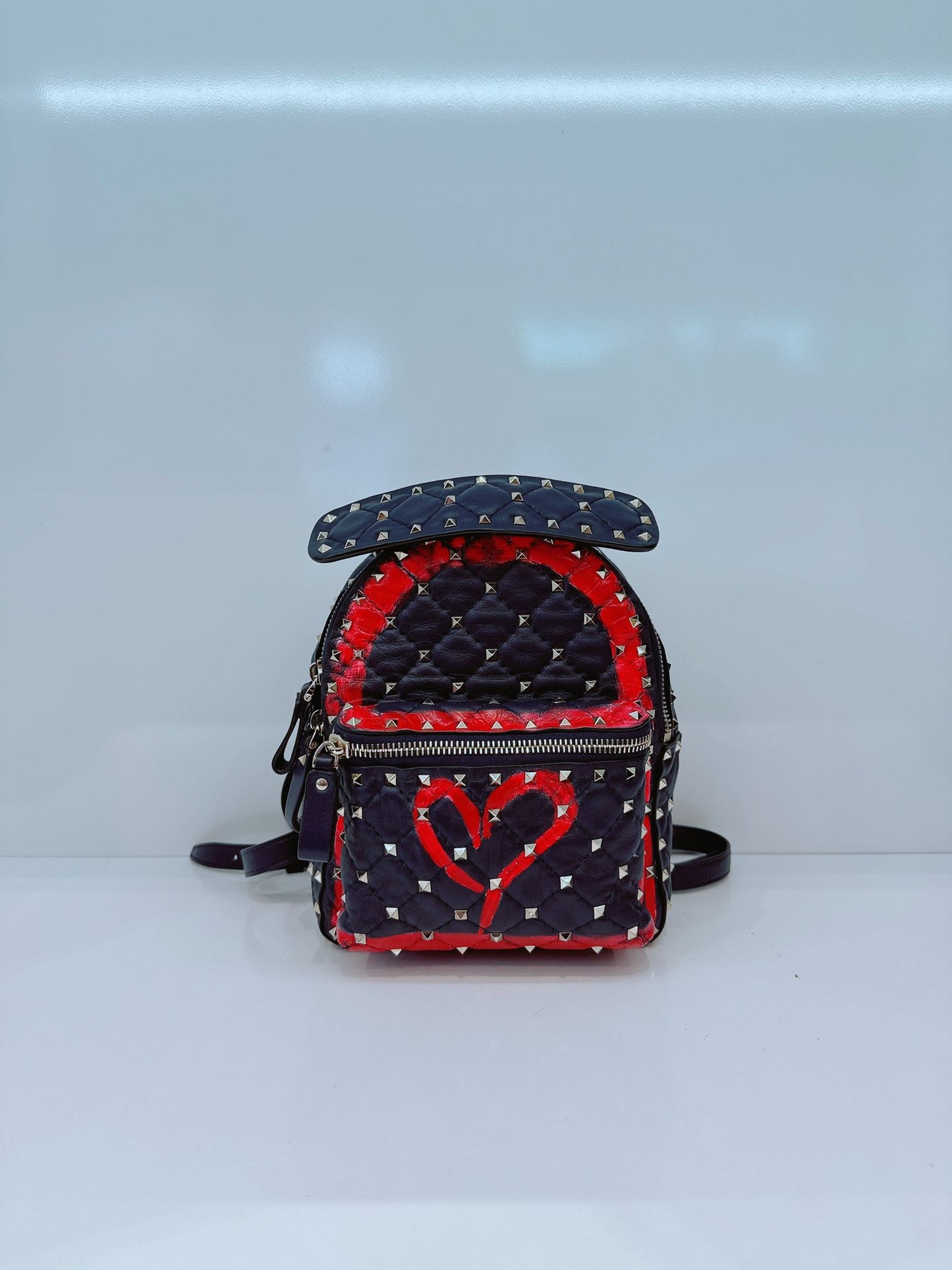 NAVY ROCKSTUD SPIKE IT HEART MINI LEATHER BACKPACK