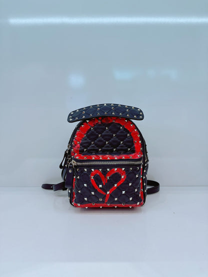 NAVY ROCKSTUD SPIKE IT HEART MINI LEATHER BACKPACK