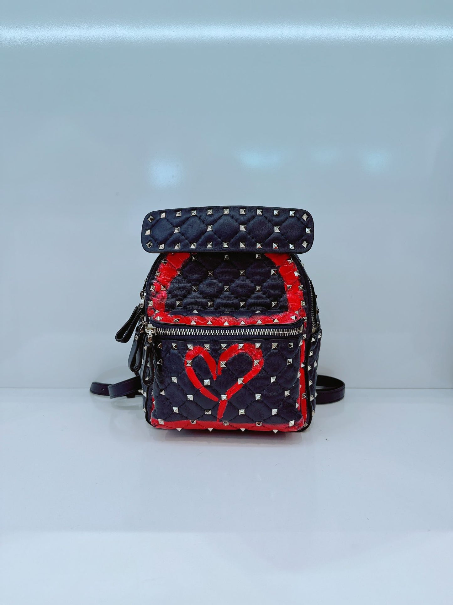 NAVY ROCKSTUD SPIKE IT HEART MINI LEATHER BACKPACK