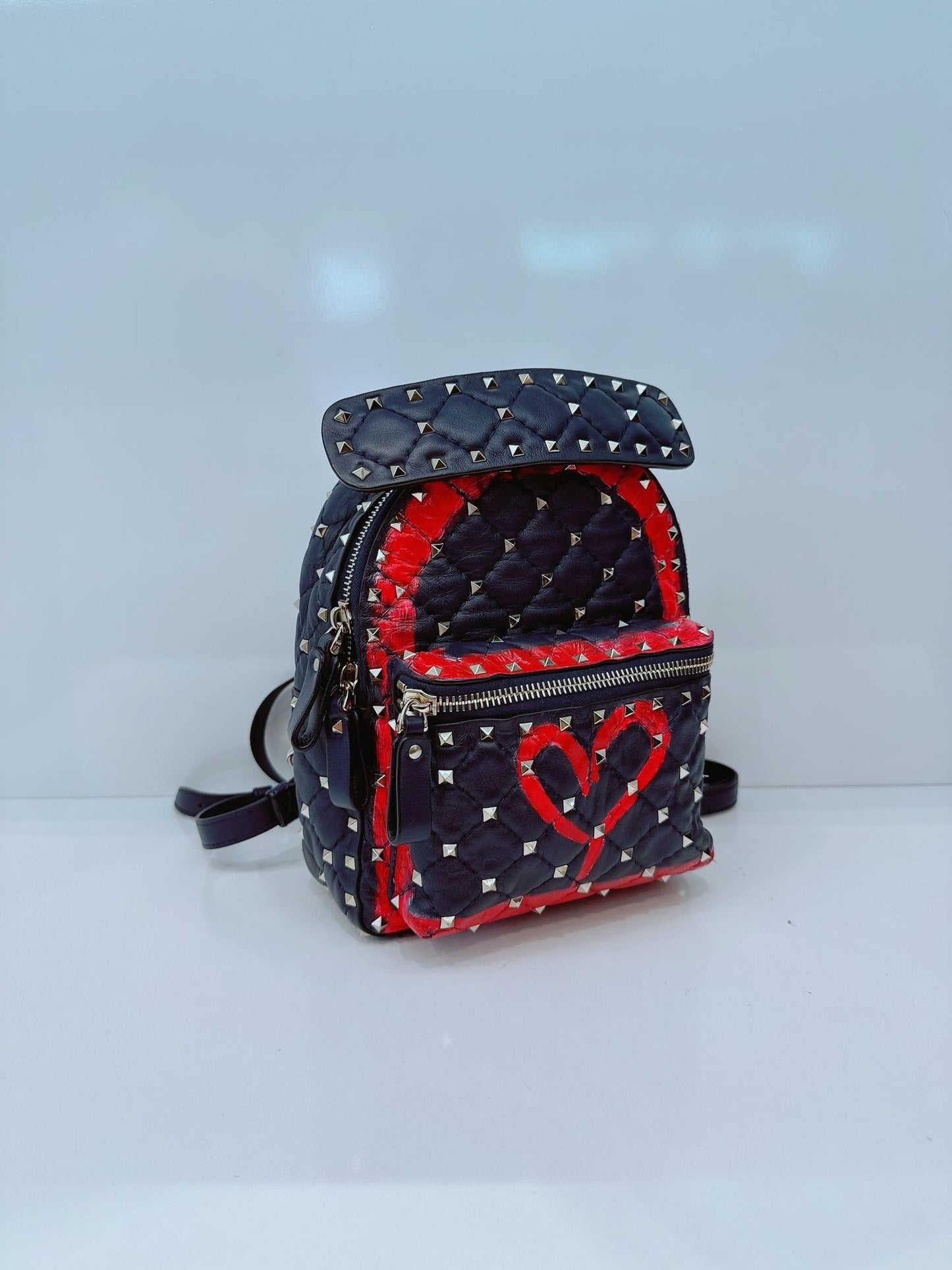 NAVY ROCKSTUD SPIKE IT HEART MINI LEATHER BACKPACK