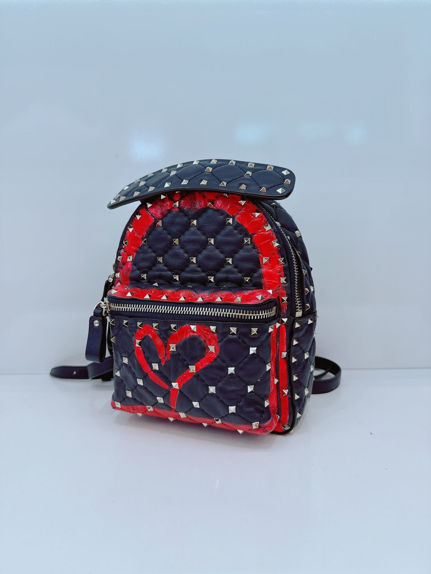 NAVY ROCKSTUD SPIKE IT HEART MINI LEATHER BACKPACK
