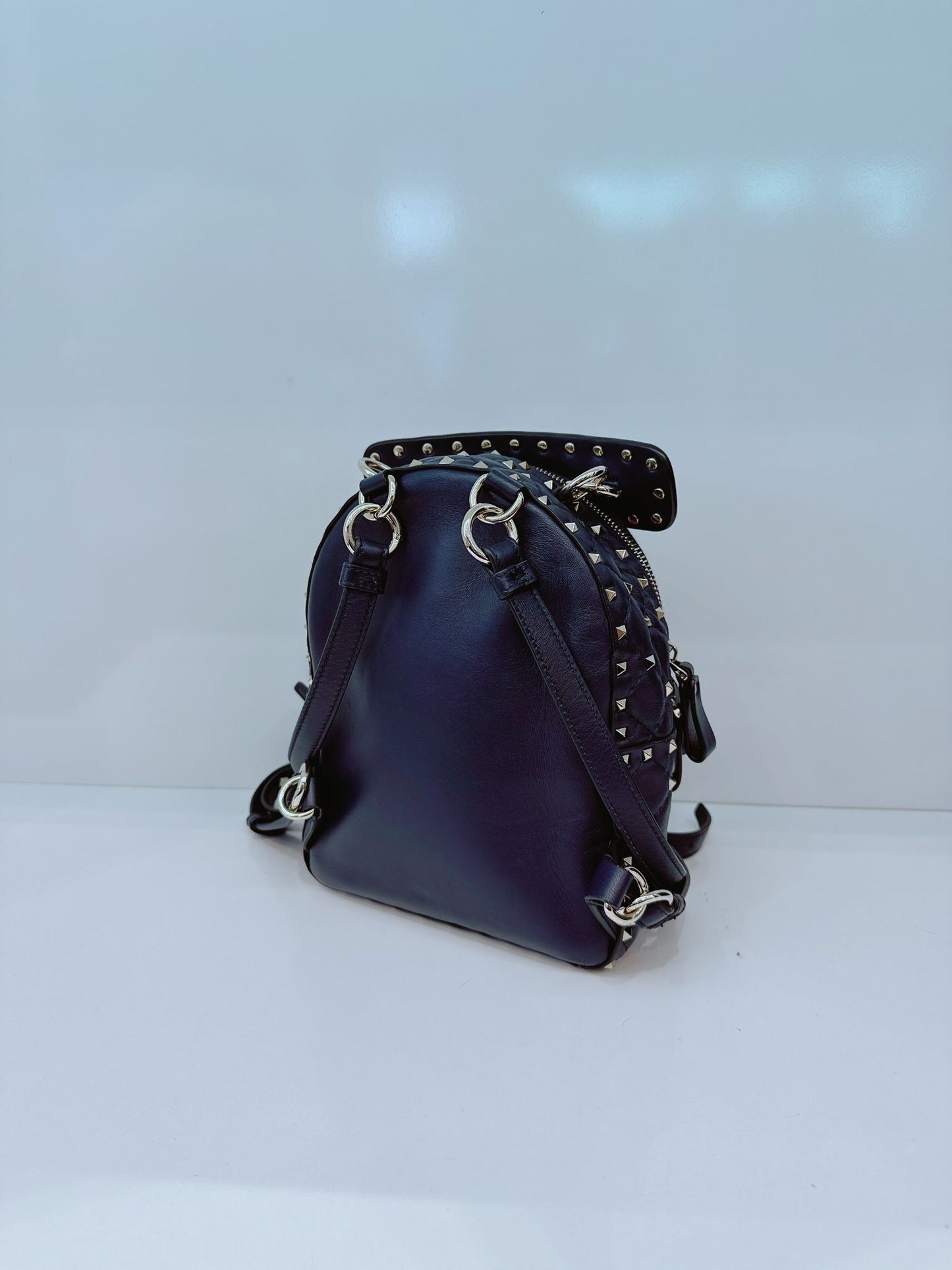 NAVY ROCKSTUD SPIKE IT HEART MINI LEATHER BACKPACK