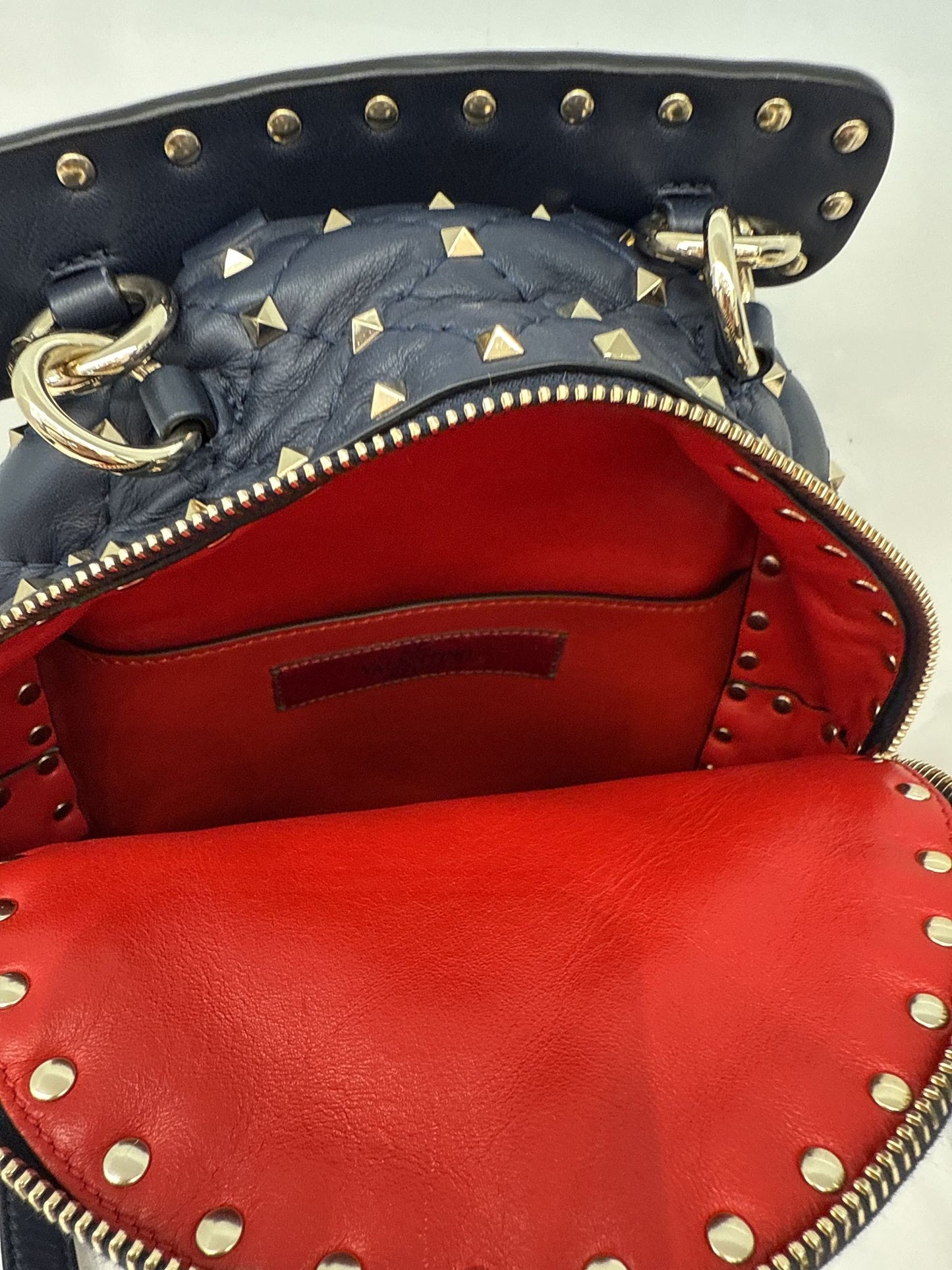 NAVY ROCKSTUD SPIKE IT HEART MINI LEATHER BACKPACK