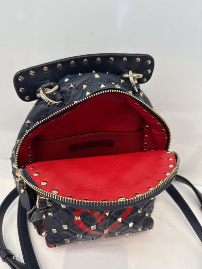 NAVY ROCKSTUD SPIKE IT HEART MINI LEATHER BACKPACK