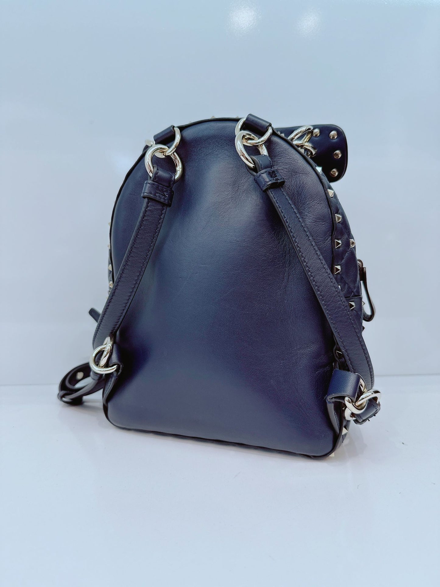 NAVY ROCKSTUD SPIKE IT HEART MINI LEATHER BACKPACK