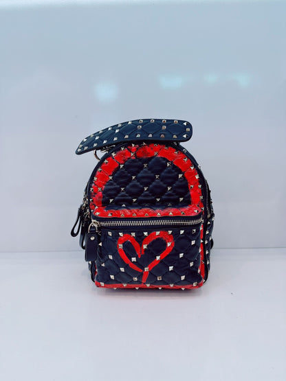 NAVY ROCKSTUD SPIKE IT HEART MINI LEATHER BACKPACK