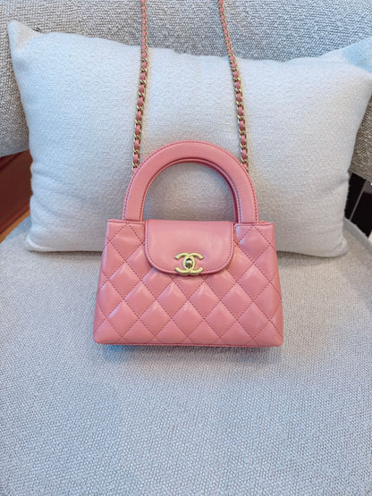 CORAL PINK QUILTED LEATHER SMALL KELLY SHOPPER BAG GOLD TONE HARDWARE