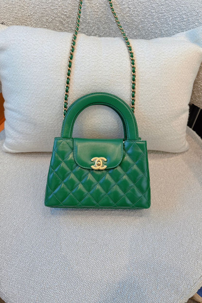 EMERALD GREEN QUILTED AGED CALFSKIN LEATHER SMALL KELLY SHOPPER BAG GOLD TONE HARDWARE