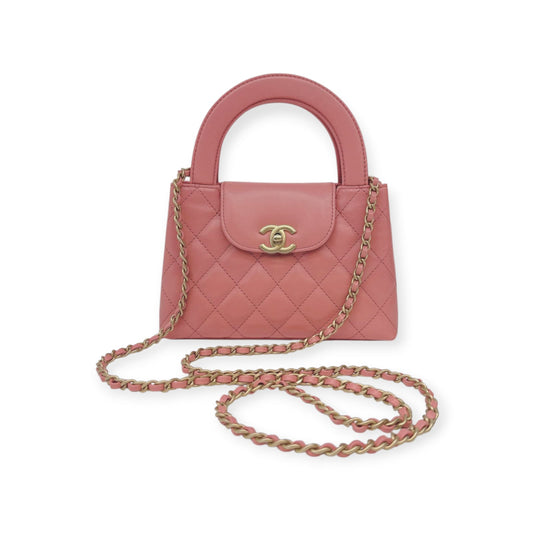 CORAL PINK QUILTED LEATHER SMALL KELLY SHOPPER BAG GOLD TONE HARDWARE