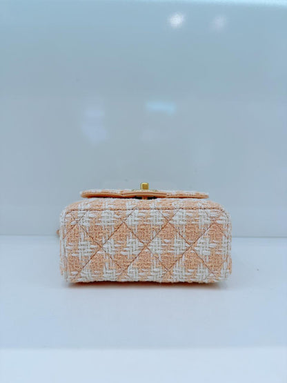 MINI SQUARE FLAP WITH TOP HANDLE - LIGHT ORANGE ECRU TWEED  ANTIQUE GOLD HARDWARE