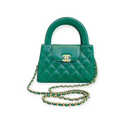 EMERALD GREEN QUILTED AGED CALFSKIN LEATHER SMALL KELLY SHOPPER BAG GOLD TONE HARDWARE