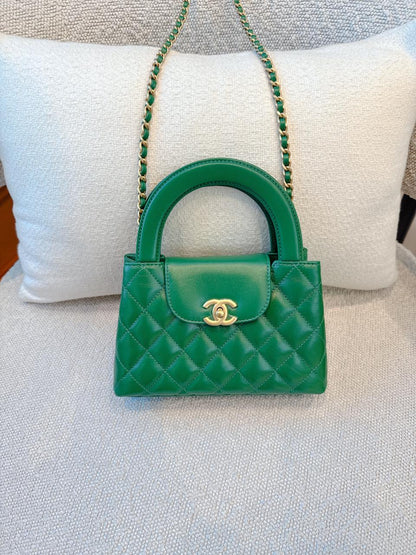 EMERALD GREEN QUILTED AGED CALFSKIN LEATHER SMALL KELLY SHOPPER BAG GOLD TONE HARDWARE