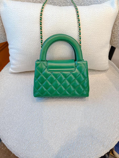EMERALD GREEN QUILTED AGED CALFSKIN LEATHER SMALL KELLY SHOPPER BAG GOLD TONE HARDWARE
