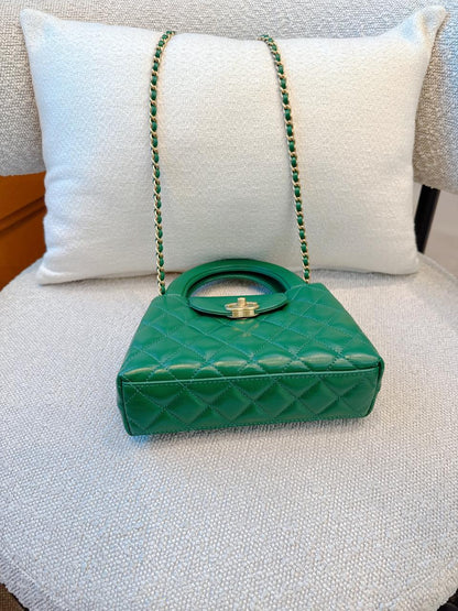 EMERALD GREEN QUILTED AGED CALFSKIN LEATHER SMALL KELLY SHOPPER BAG GOLD TONE HARDWARE
