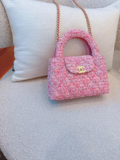 PINK TWEED MINI KELLY SHOPPER BAG GOLD TONE HARDWARE