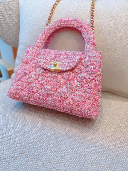 PINK TWEED MINI KELLY SHOPPER BAG GOLD TONE HARDWARE