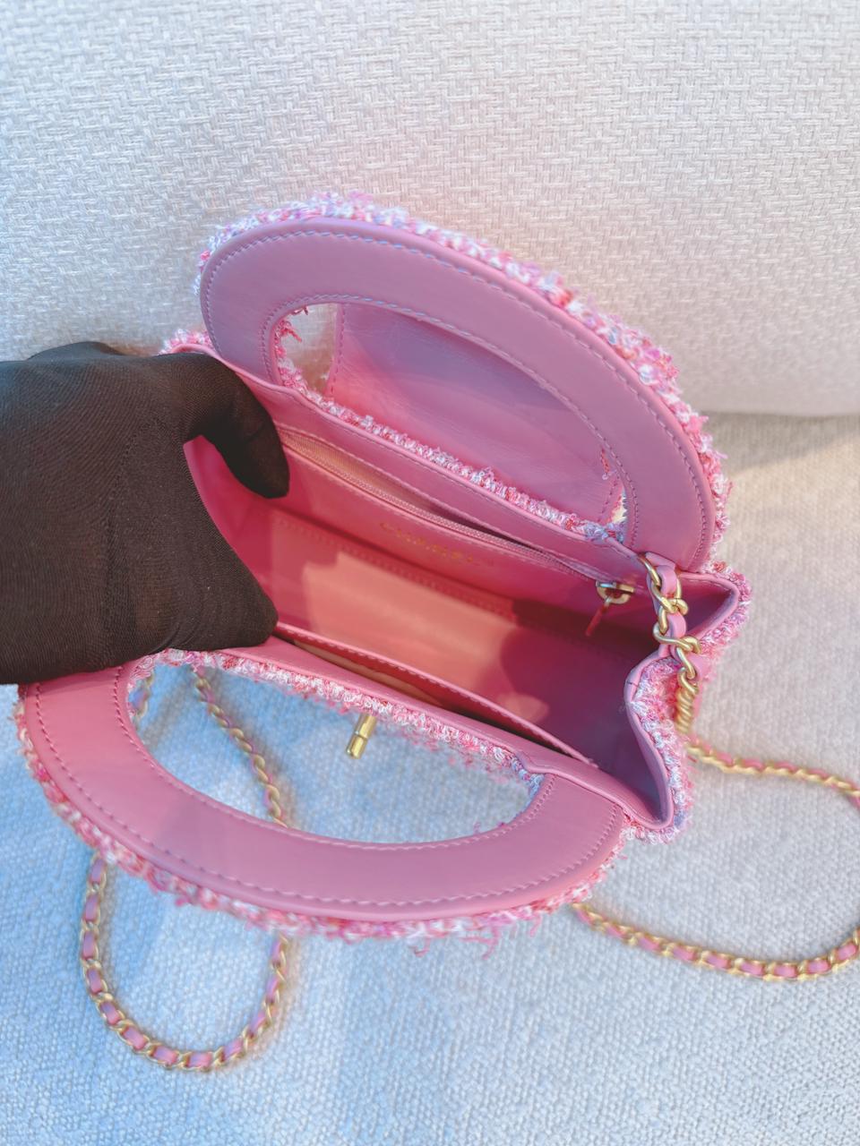 PINK TWEED MINI KELLY SHOPPER BAG GOLD TONE HARDWARE