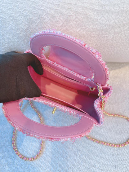 PINK TWEED MINI KELLY SHOPPER BAG GOLD TONE HARDWARE