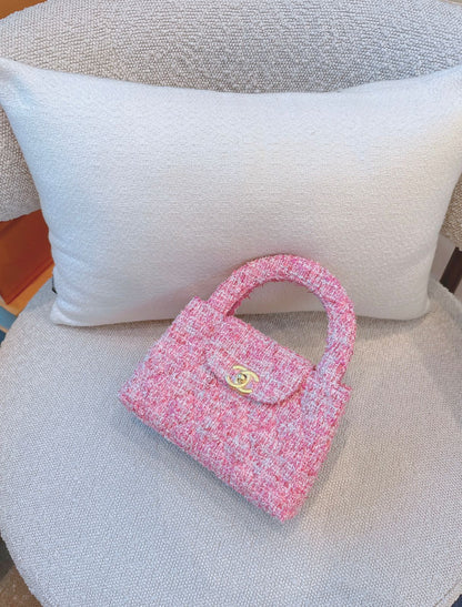 PINK TWEED MINI KELLY SHOPPER BAG GOLD TONE HARDWARE