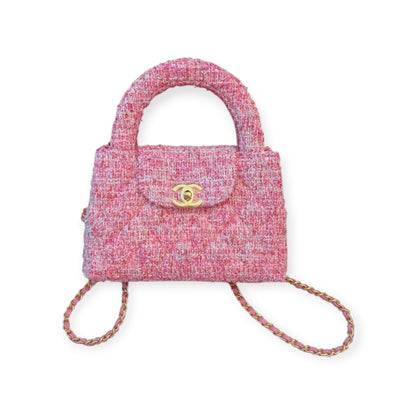 PINK TWEED MINI KELLY SHOPPER BAG GOLD TONE HARDWARE