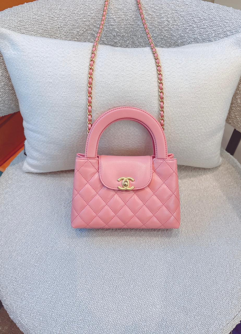 CORAL PINK QUILTED LEATHER SMALL KELLY SHOPPER BAG GOLD TONE HARDWARE