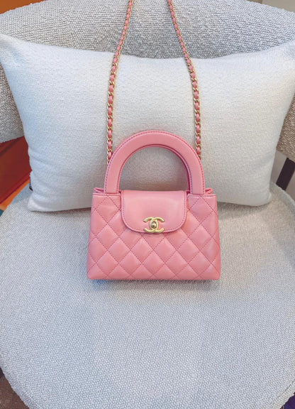 CORAL PINK QUILTED LEATHER SMALL KELLY SHOPPER BAG GOLD TONE HARDWARE