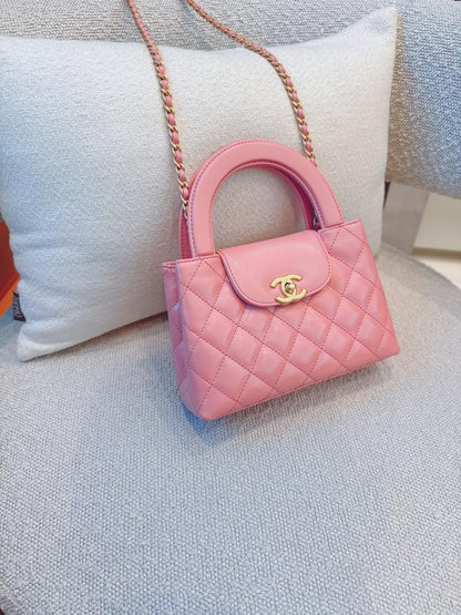 CORAL PINK QUILTED LEATHER SMALL KELLY SHOPPER BAG GOLD TONE HARDWARE